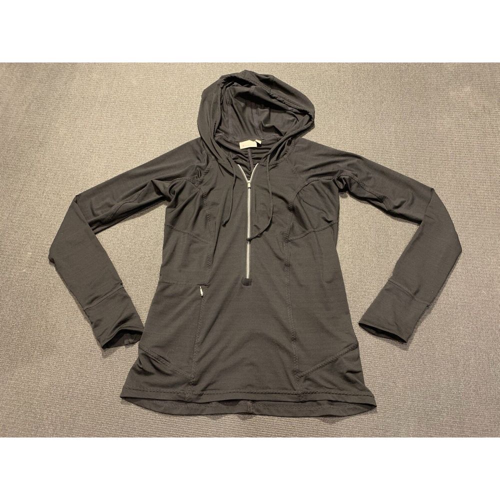 ATHLETA Pacifica Illume UPF Black 1/2 Zip Hooded Top Shirt Size Medium 594055